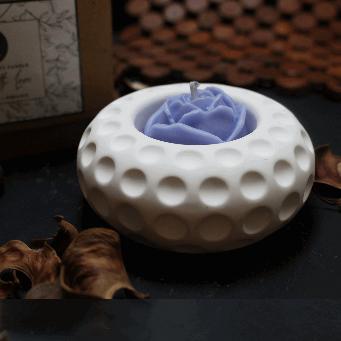 Rose Soy Wax Candle  Dot patterned Jesmonite