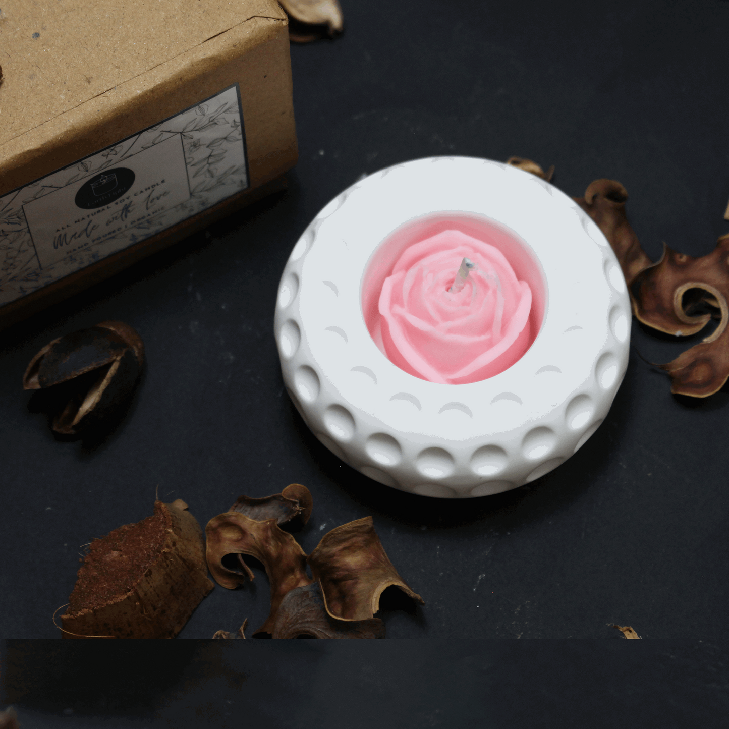 Rose Soy Wax Candle  Dot patterned Jesmonite