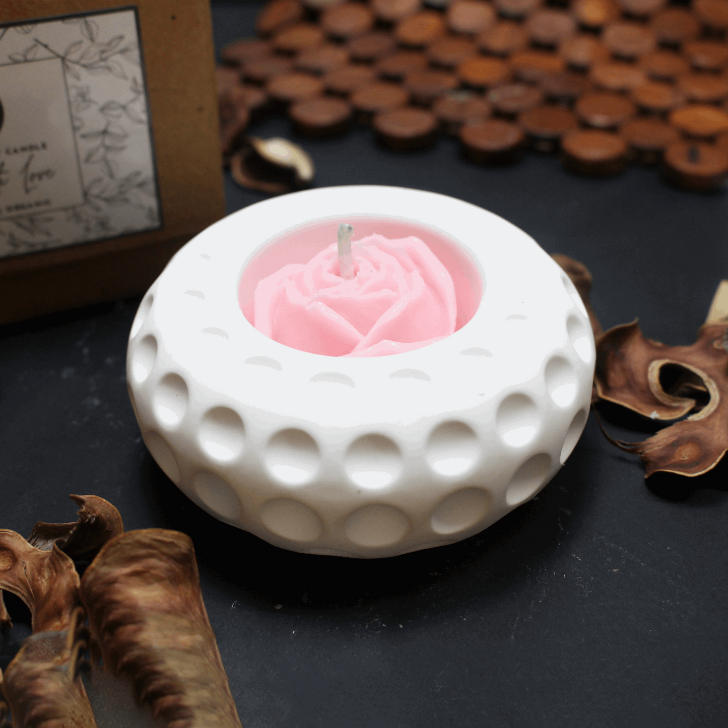 Rose Soy Wax Candle  Dot patterned Jesmonite